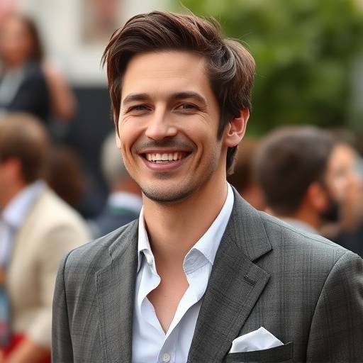 Gaspard Ulliel, souriant lors d'un festival de cinéma, portant un costume élégant et décontracté.